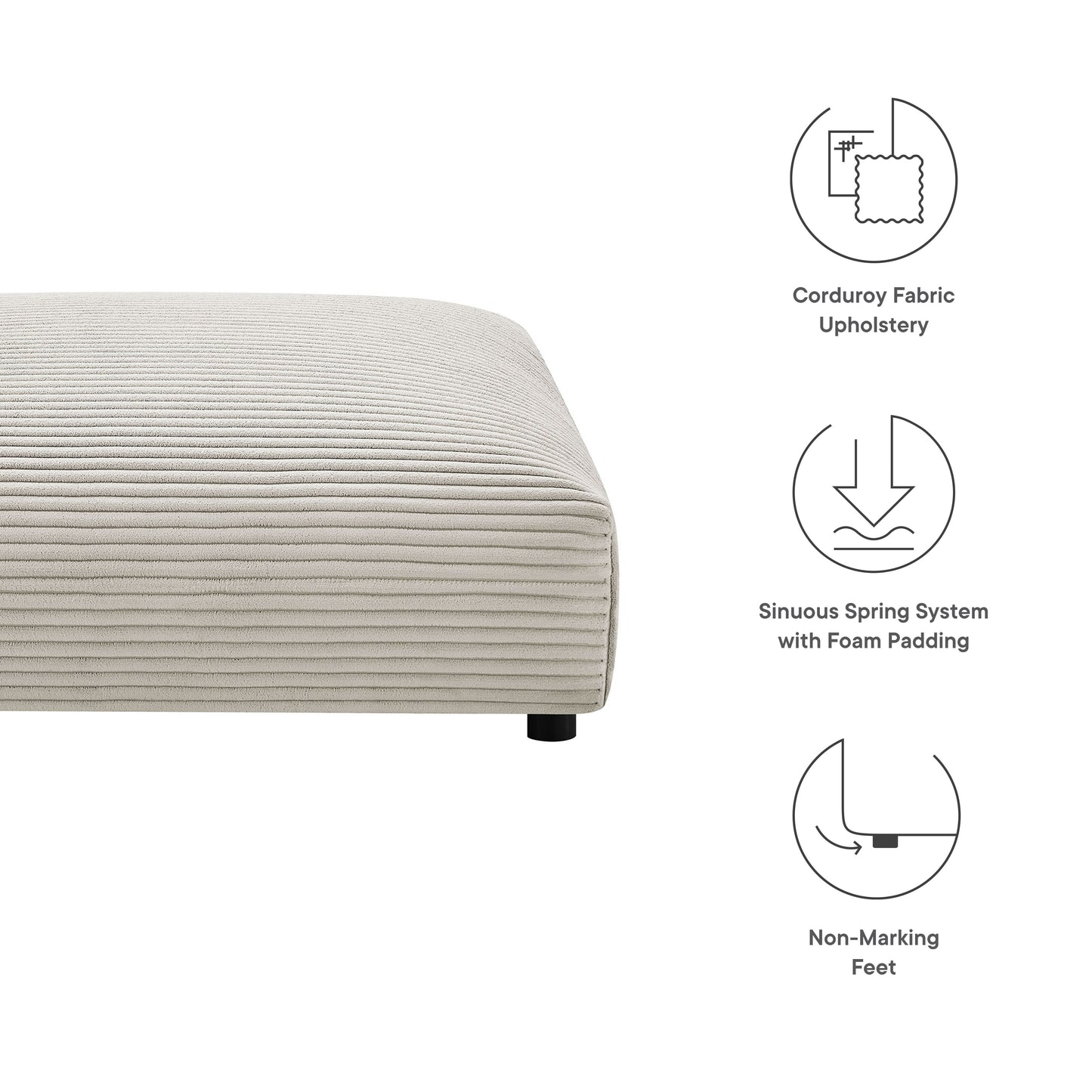 Solace Modular Corduroy Upholstered Ottoman by Furniture For America