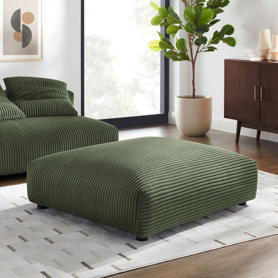 Reed Modular Corduroy Upholstered Ottoman in Fern