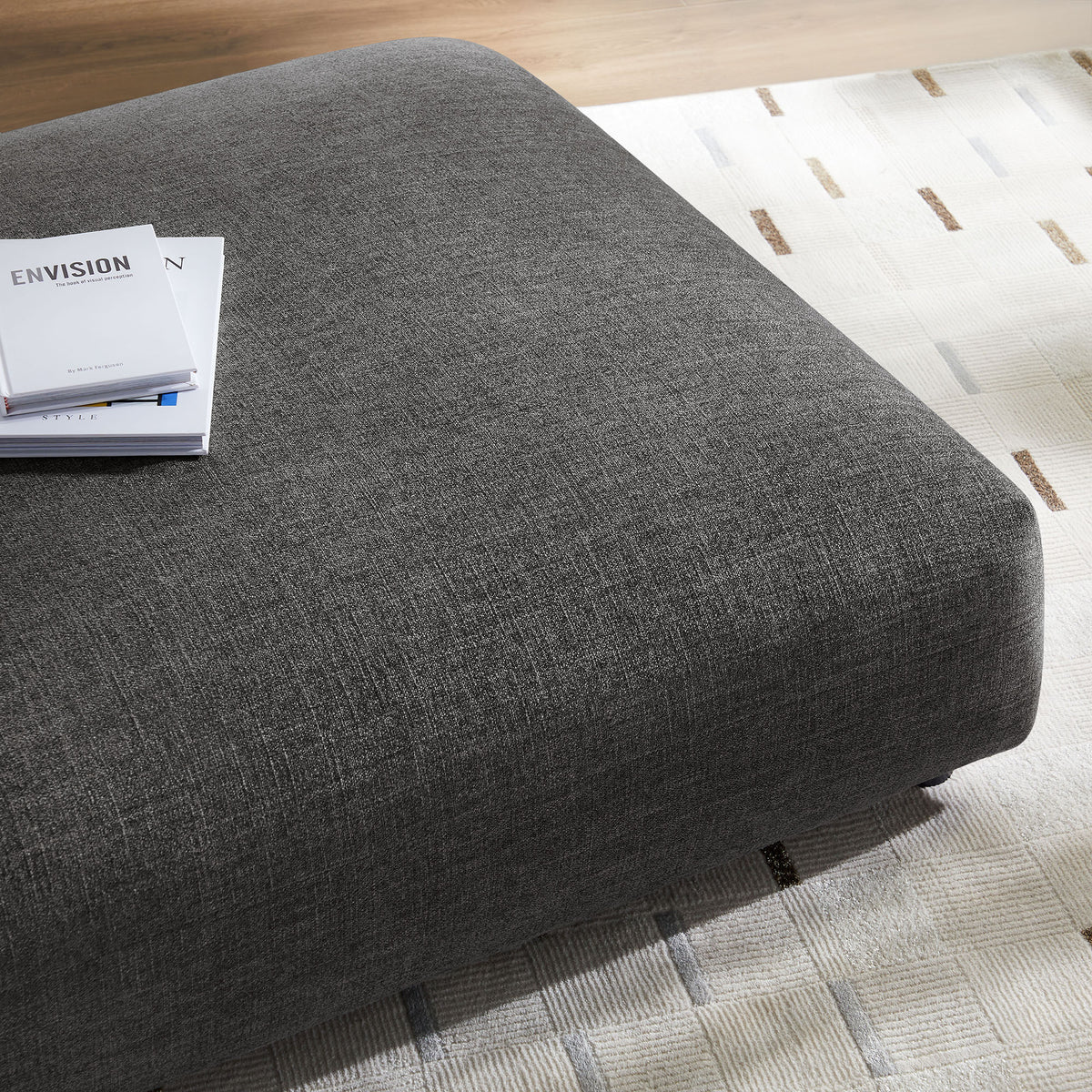 Solace Modular Upholstered Fabric Ottoman in Charcoal