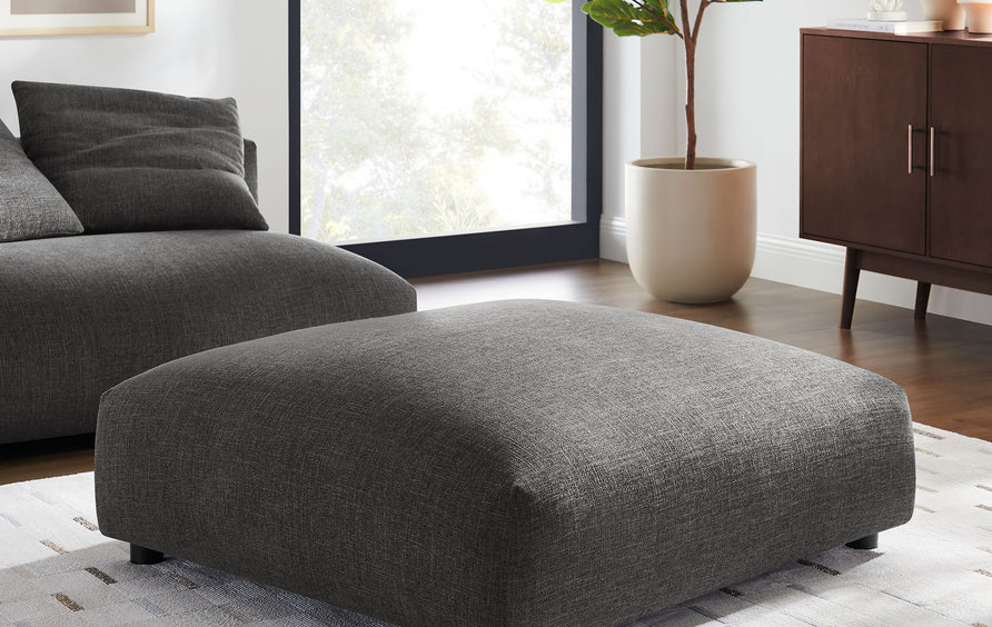 Reed Modular Upholstered Fabric Ottoman in Charcoal