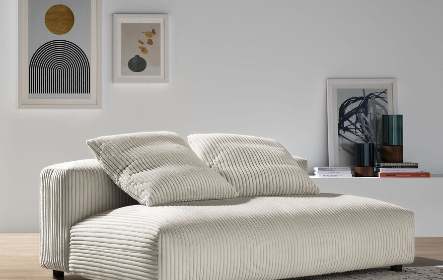Reed Modular Corduroy Upholstered Armless Loveseat in Almond