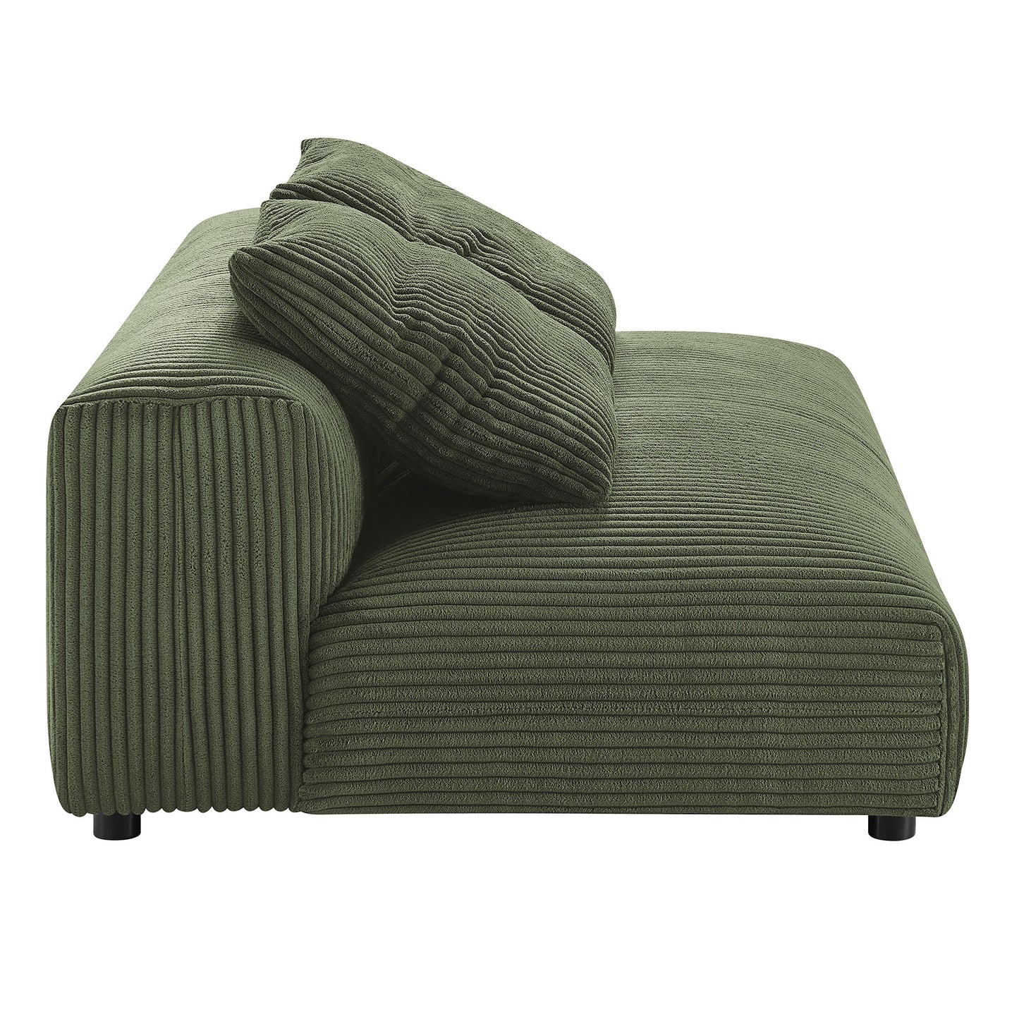 Reed Modular Corduroy Upholstered Armless Loveseat and Ottoman Set in Fern