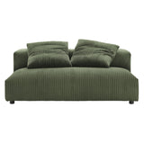 Reed Modular Corduroy Upholstered Armless Loveseat and Ottoman Set in Fern
