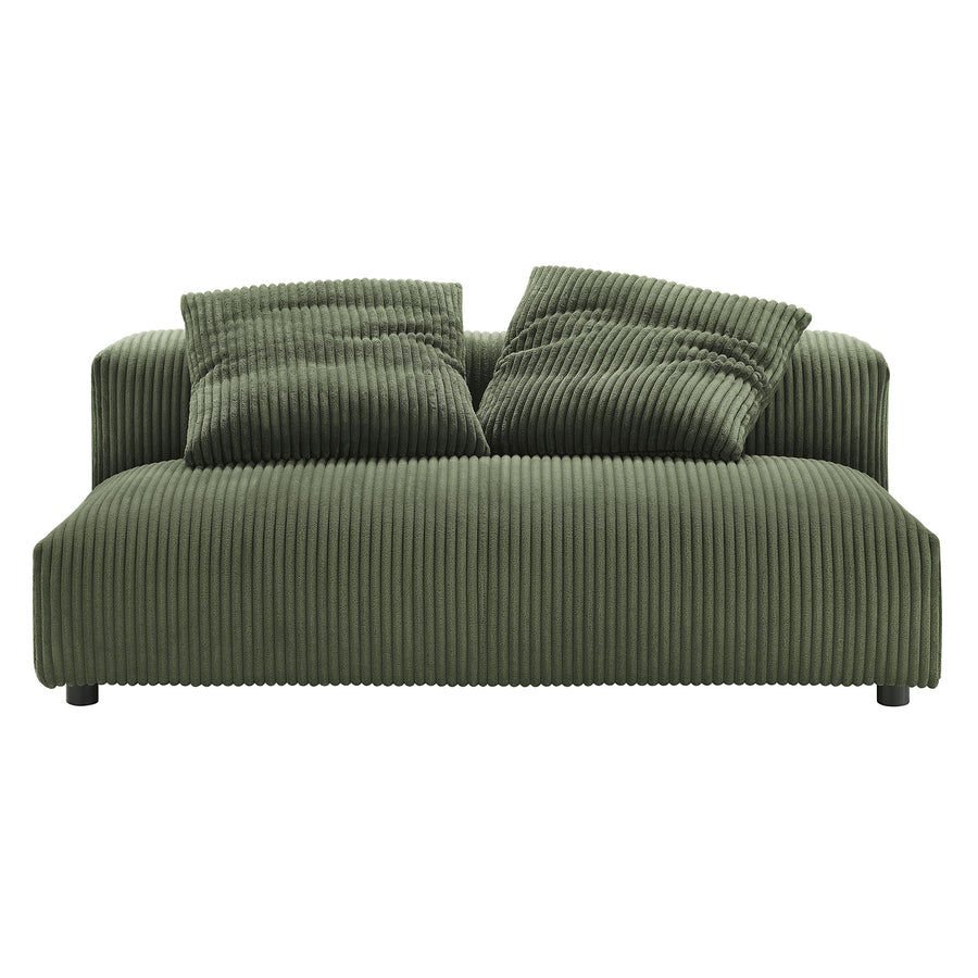 Reed Modular Corduroy Upholstered Armless Loveseat and Ottoman Set in Fern
