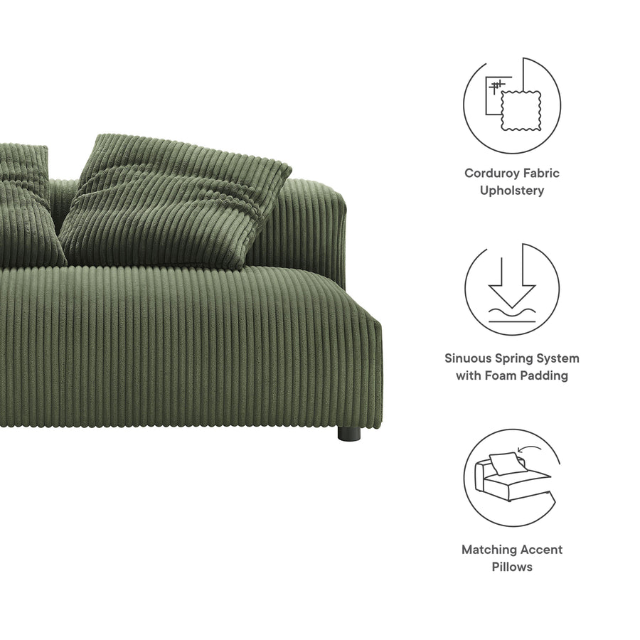 Reed Modular Corduroy Upholstered Armless Loveseat in Fern
