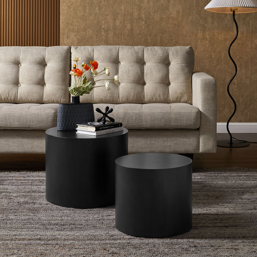 Ximena Round Nesting Coffee Tables Set of 2 in Black