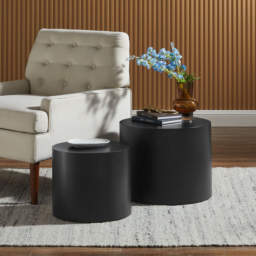 Ximena Round Nesting Coffee Tables Set of 2 in Black