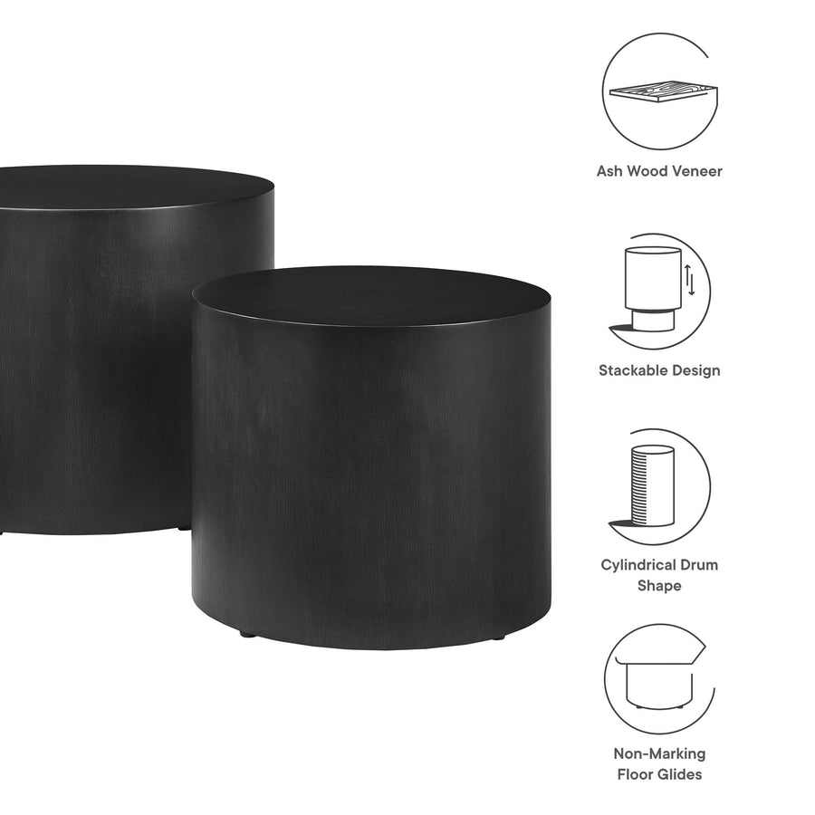 Ximena Round Nesting Coffee Tables Set of 2 in Black