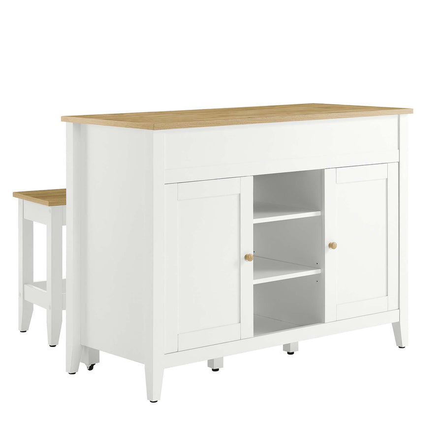 Hayes 3-Piece Kitchen Island and Stool Set in Oak White