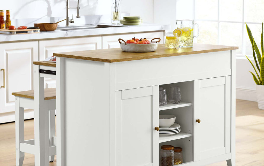Hayes 3-Piece Kitchen Island and Stool Set in Oak White