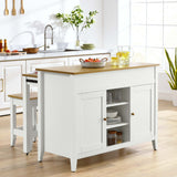 Hayes 3-Piece Kitchen Island and Stool Set in Oak White