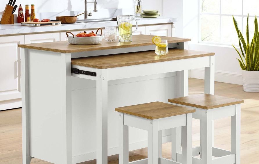Hayes 3-Piece Kitchen Island and Stool Set in Oak White