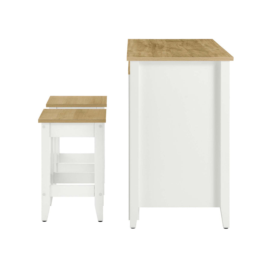 Hayes 3-Piece Kitchen Island and Stool Set in Oak White