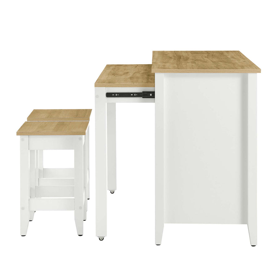 Hayes 3-Piece Kitchen Island and Stool Set in Oak White