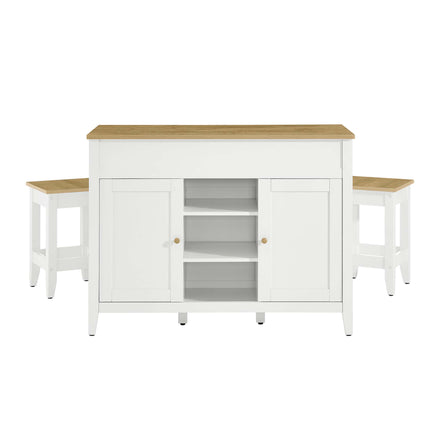 Garland 3-Piece Kitchen Island and Stool Set in Oak White