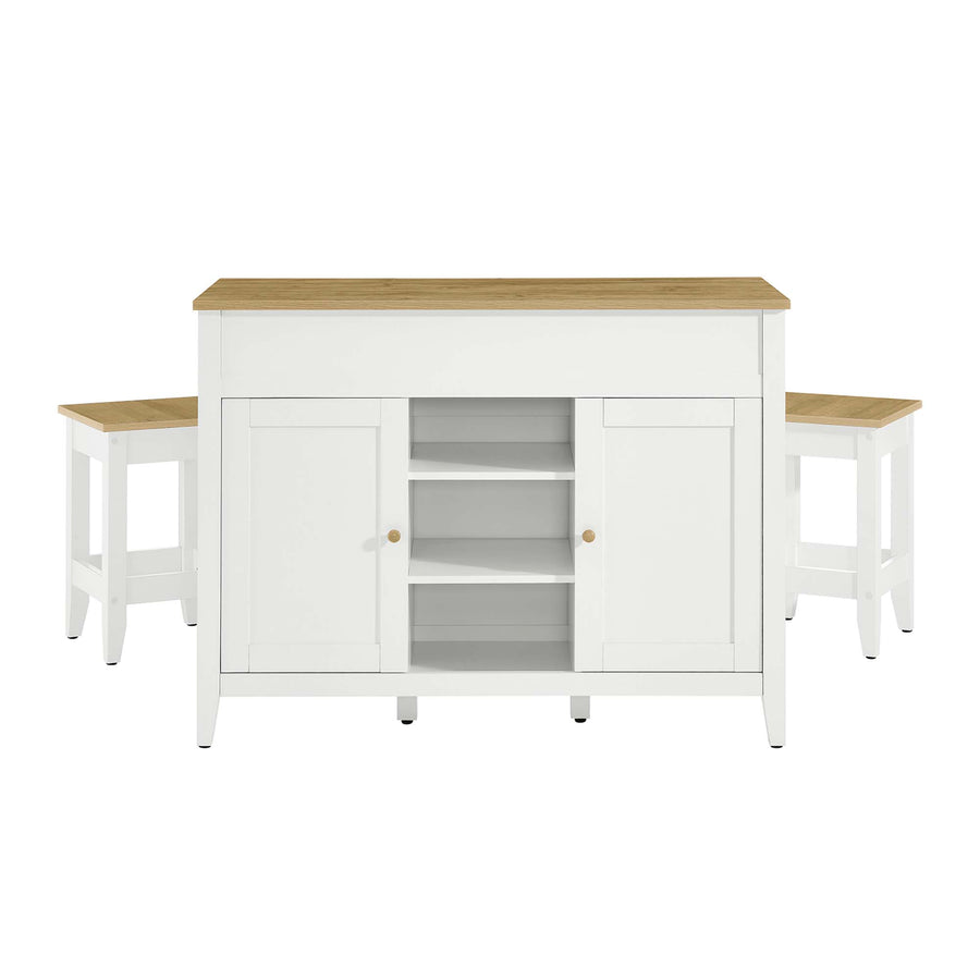 Hayes 3-Piece Kitchen Island and Stool Set in Oak White