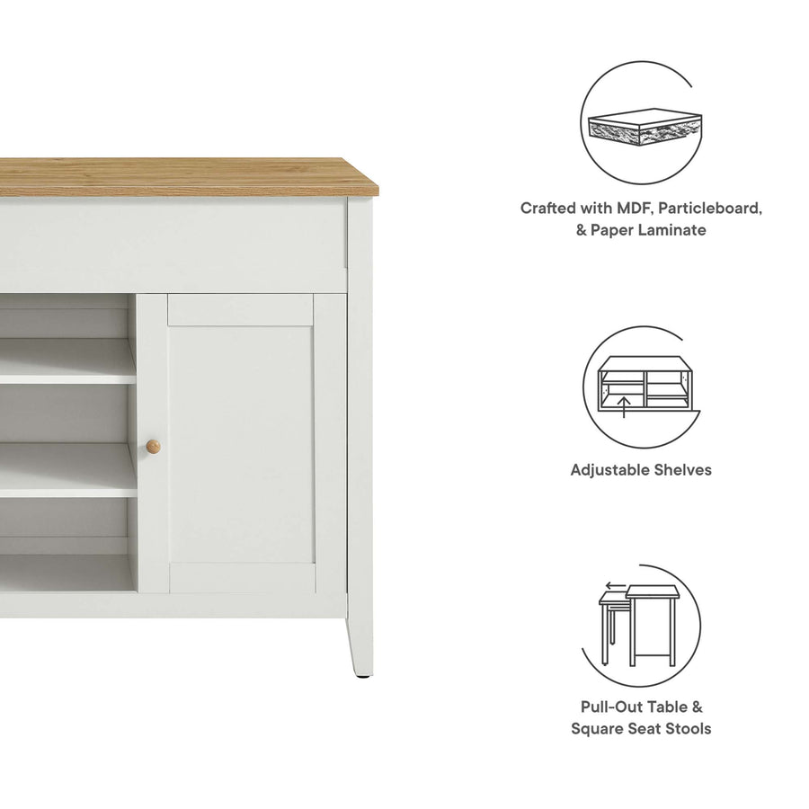 Hayes 3-Piece Kitchen Island and Stool Set in Oak White
