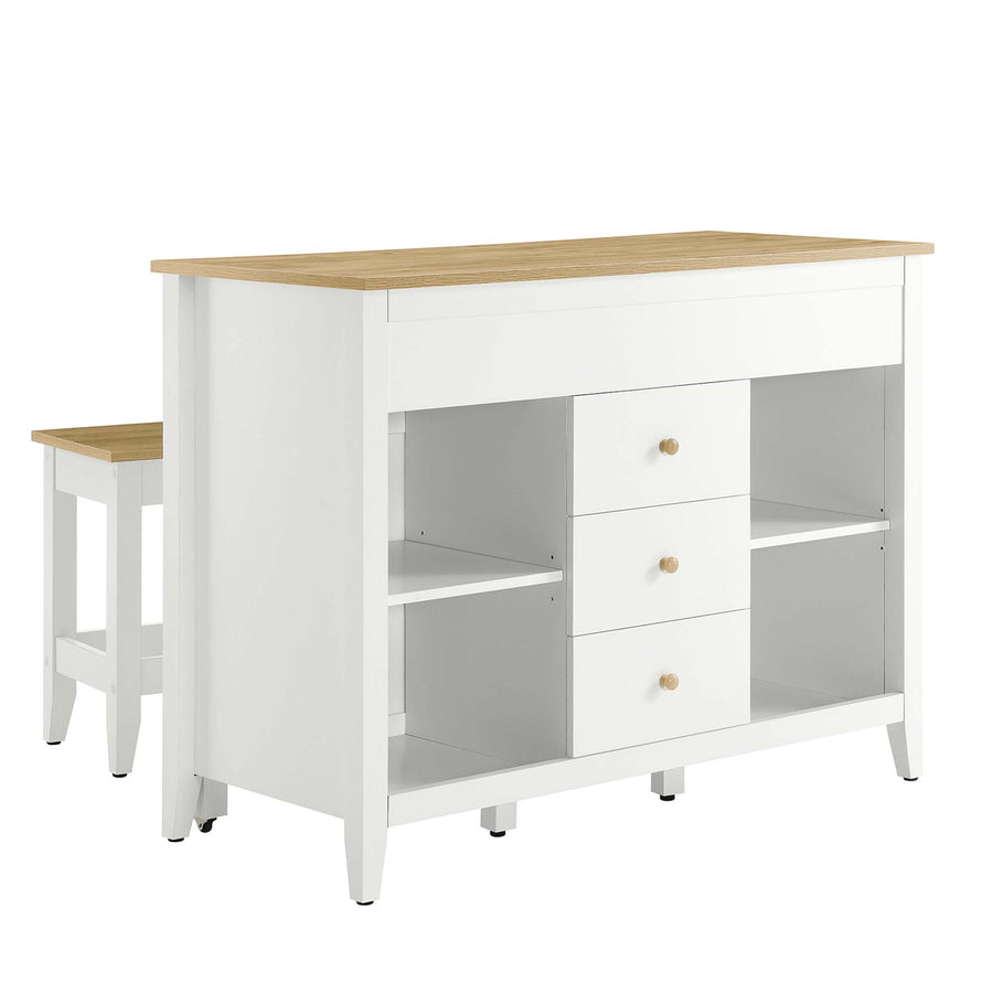 Dexter 3-Piece Kitchen Island and Stool Set in Oak White