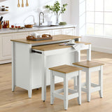 Dexter 3-Piece Kitchen Island and Stool Set in Oak White