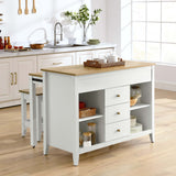 Dexter 3-Piece Kitchen Island and Stool Set in Oak White