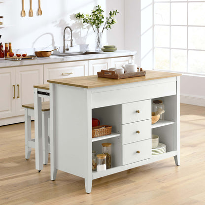 Farmstead 3-Piece Kitchen Island and Stool Set by Furniture For America