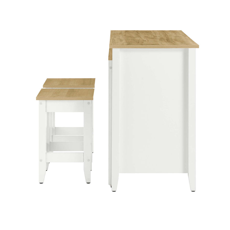Dexter 3-Piece Kitchen Island and Stool Set in Oak White