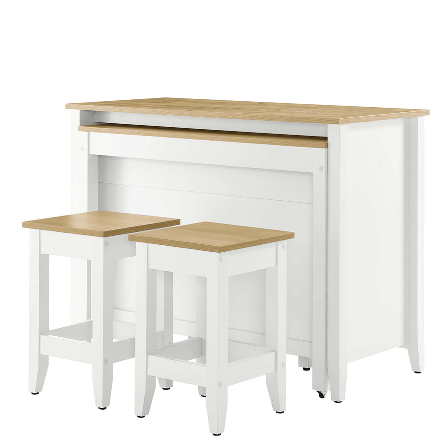 Dexter 3-Piece Kitchen Island and Stool Set in Oak White
