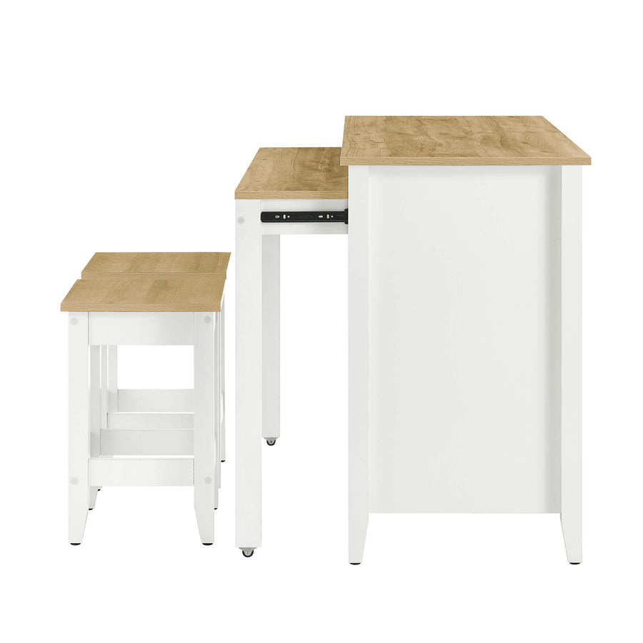 Dexter 3-Piece Kitchen Island and Stool Set in Oak White