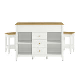Dexter 3-Piece Kitchen Island and Stool Set in Oak White