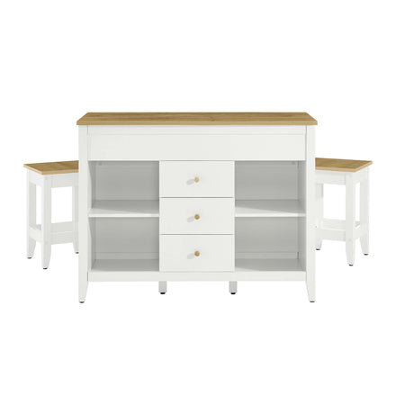 Farmstead 3-Piece Kitchen Island and Stool Set in Oak White