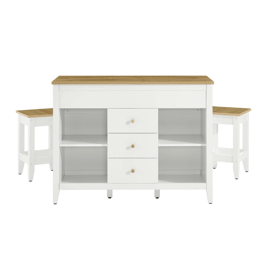 Dexter 3-Piece Kitchen Island and Stool Set in Oak White