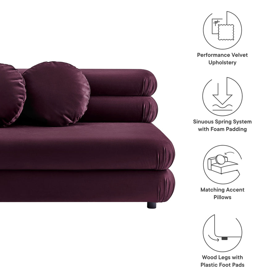 Beckett Modular Performance Velvet Armless Loveseat in Mulberry