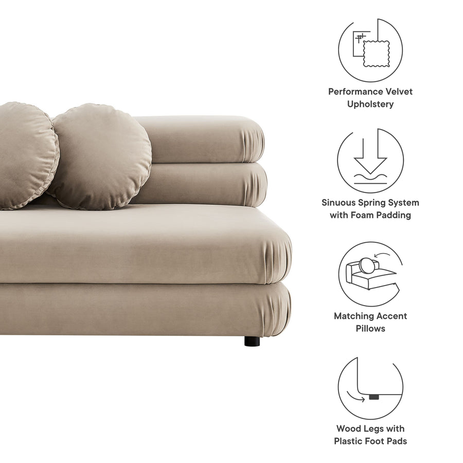 Beckett Modular Performance Velvet Armless Loveseat in Taupe