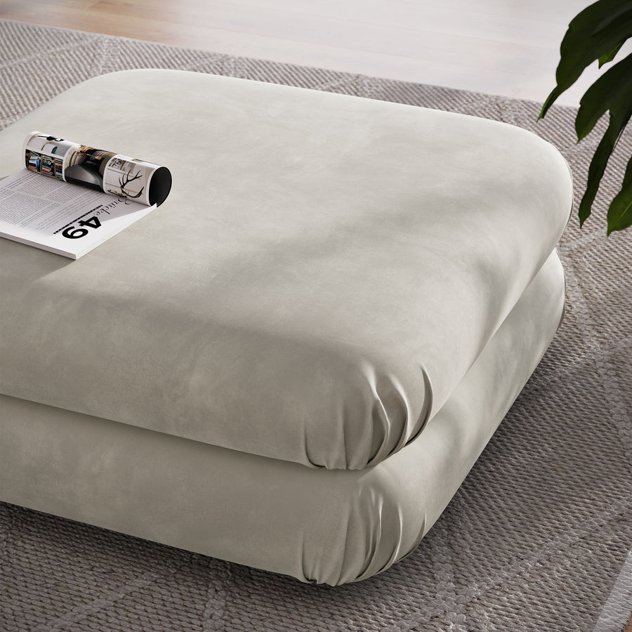 Beckett Modular Performance Velvet Ottoman in Almond