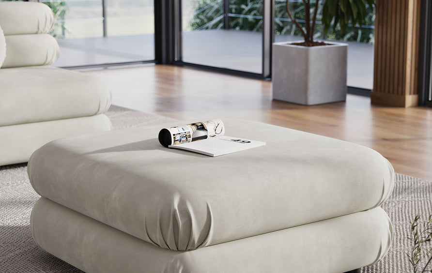 Beckett Modular Performance Velvet Ottoman in Almond