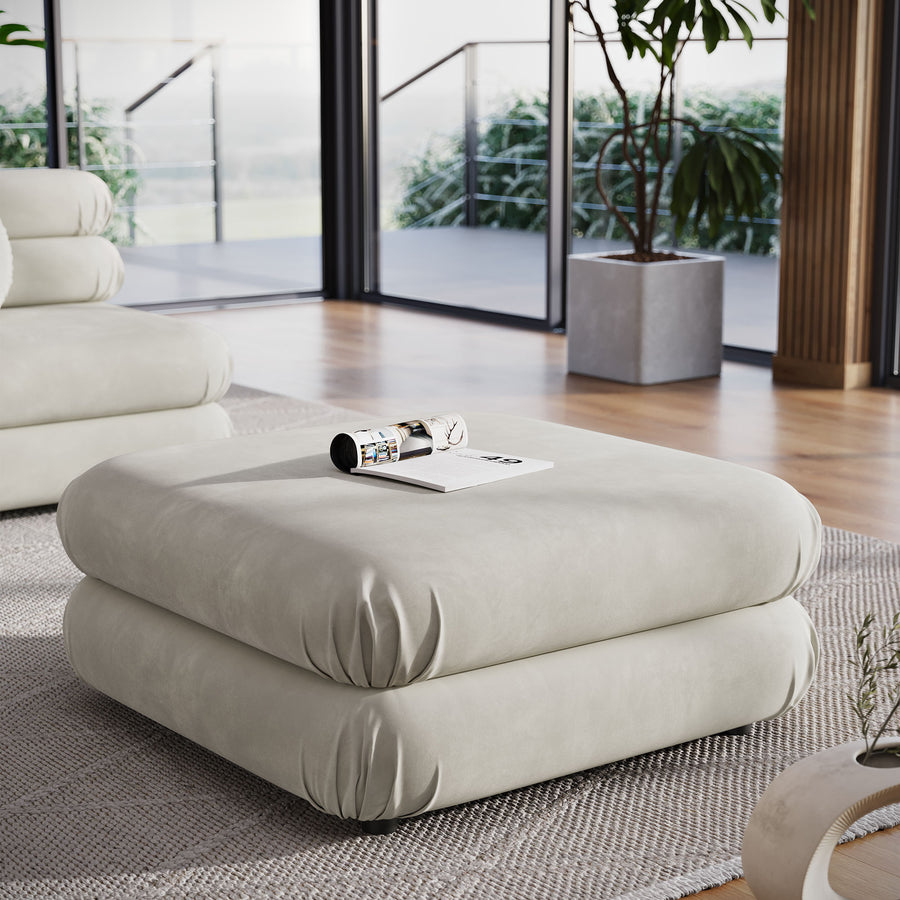 Beckett Modular Performance Velvet Ottoman in Almond
