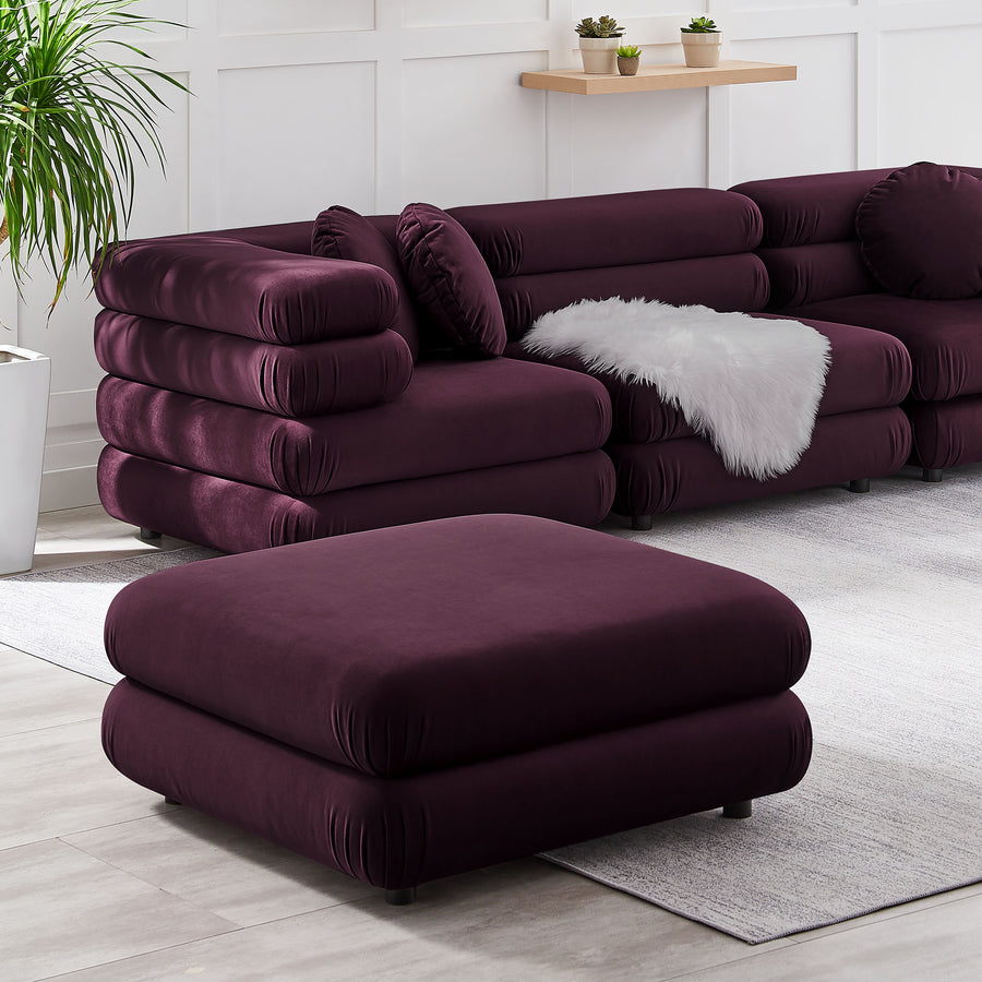 Beckett Modular Performance Velvet Ottoman in Mulberry