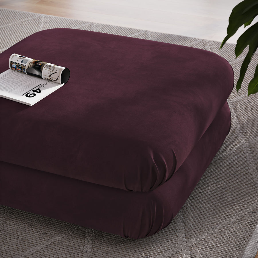 Beckett Modular Performance Velvet Ottoman in Mulberry