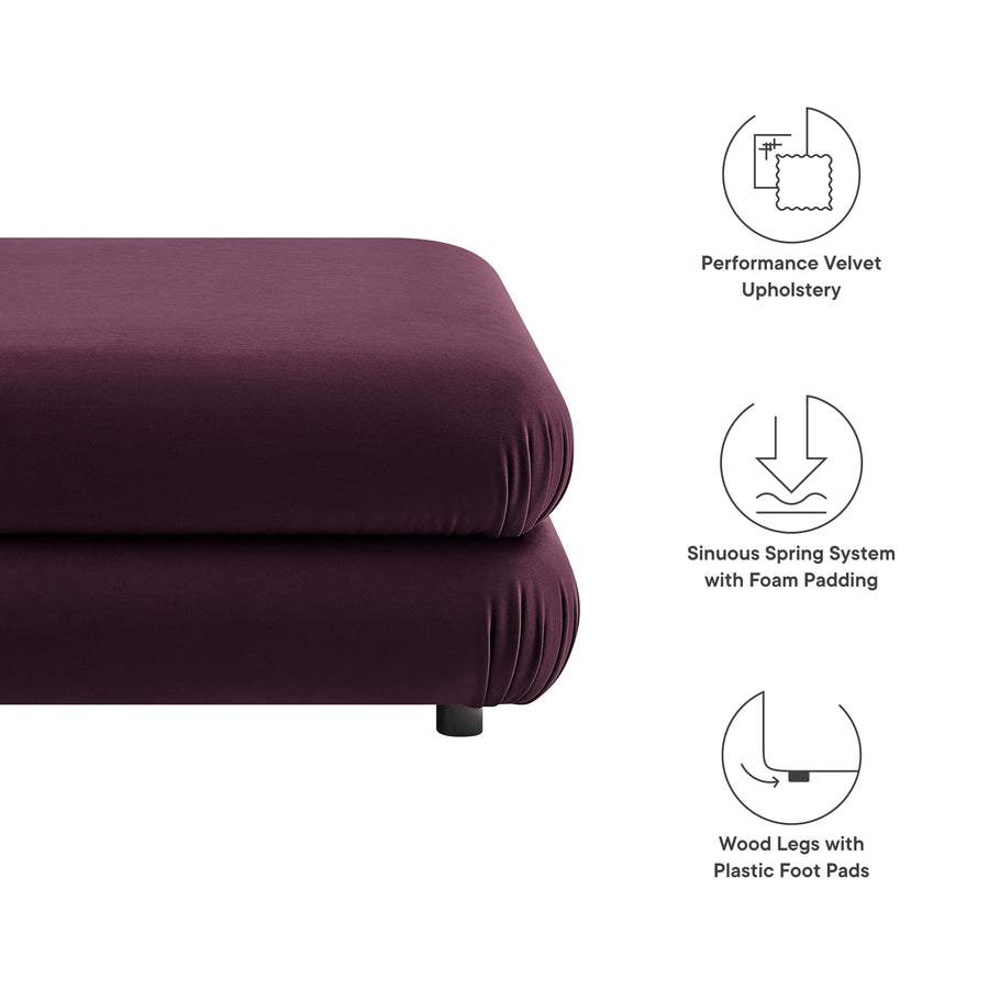 Beckett Modular Performance Velvet Ottoman in Mulberry