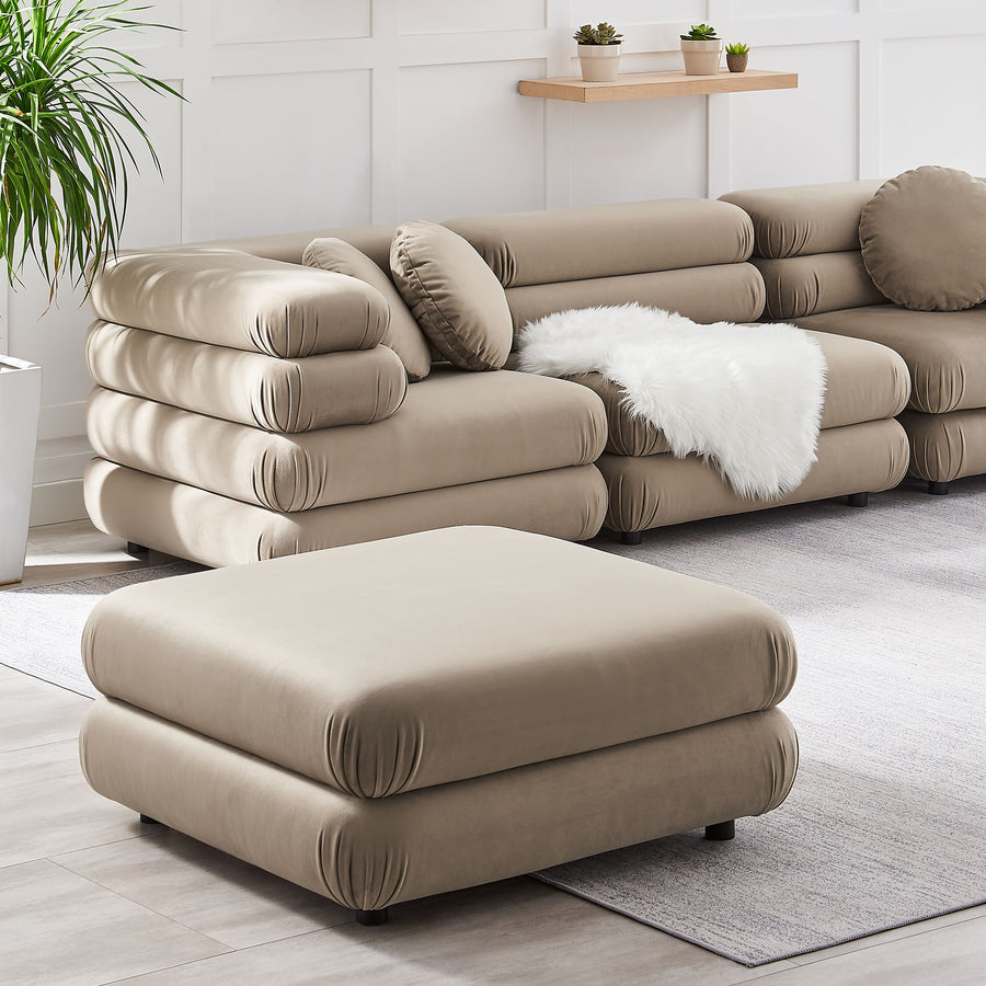 Beckett Modular Performance Velvet Ottoman in Taupe