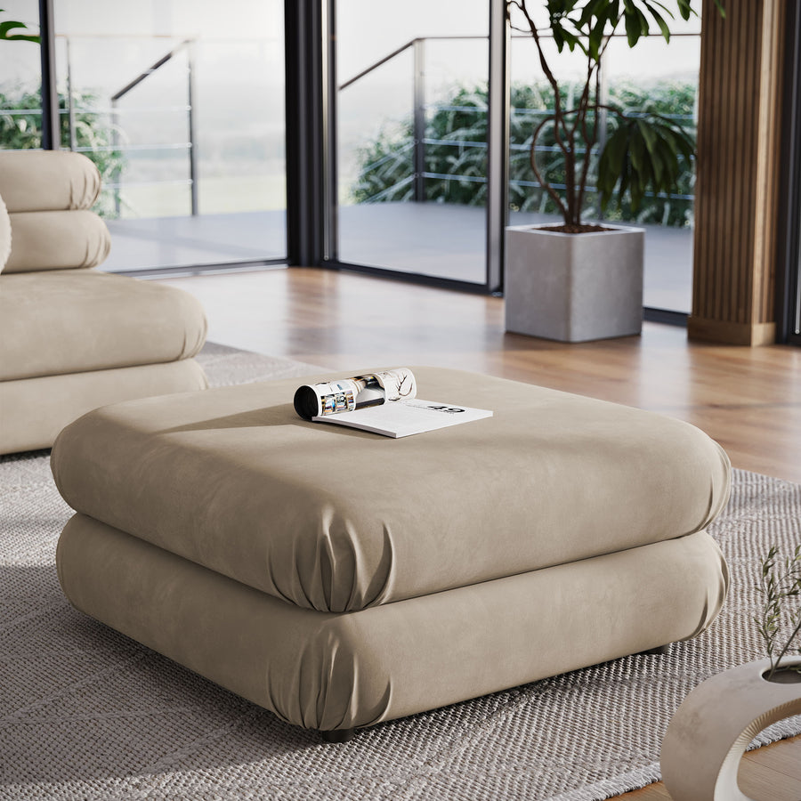 Beckett Modular Performance Velvet Ottoman in Taupe