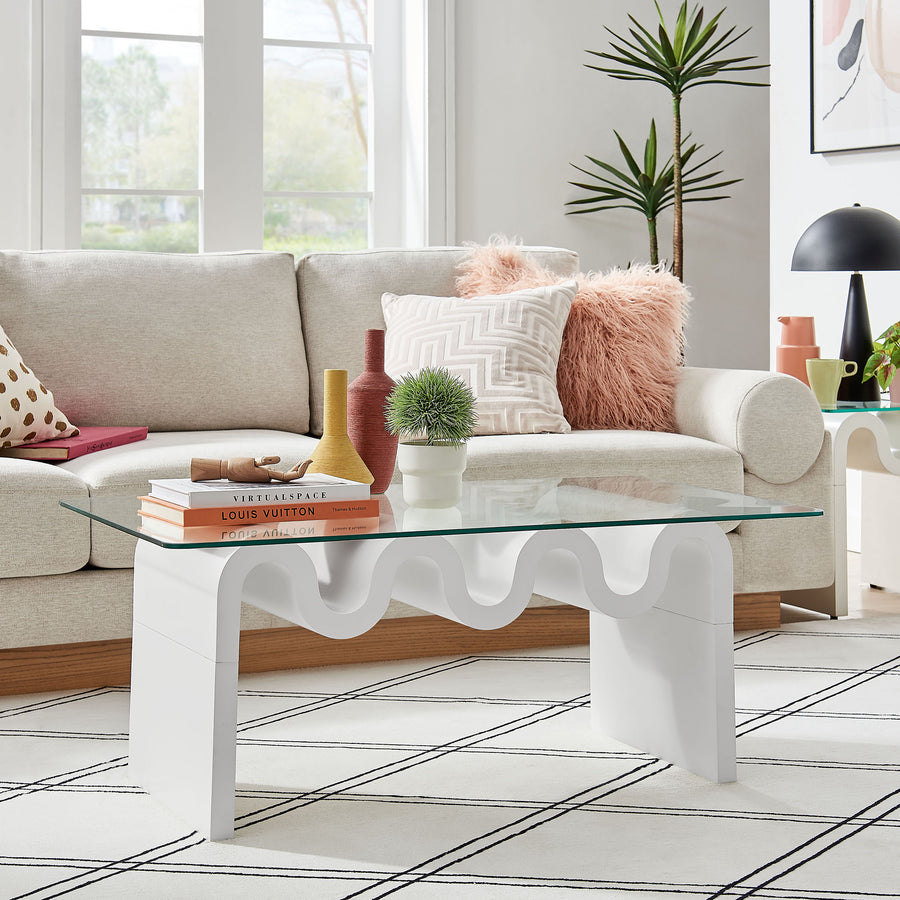 Agave Glass Top Coffee Table in White