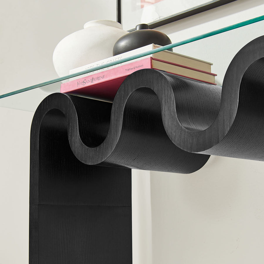 Agave Glass Top 50" Console Table in Black