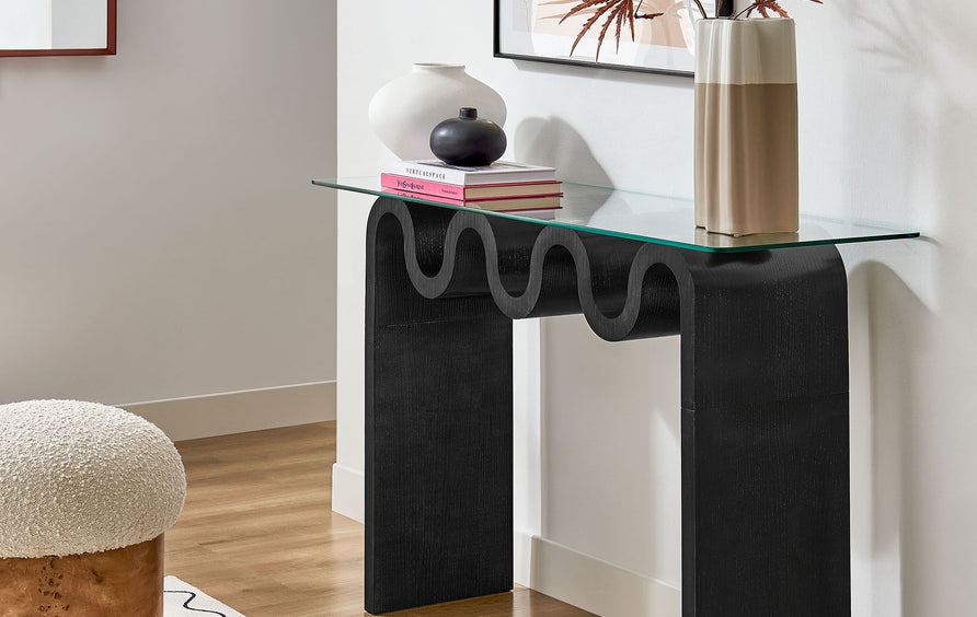 Agave Glass Top 50" Console Table in Black