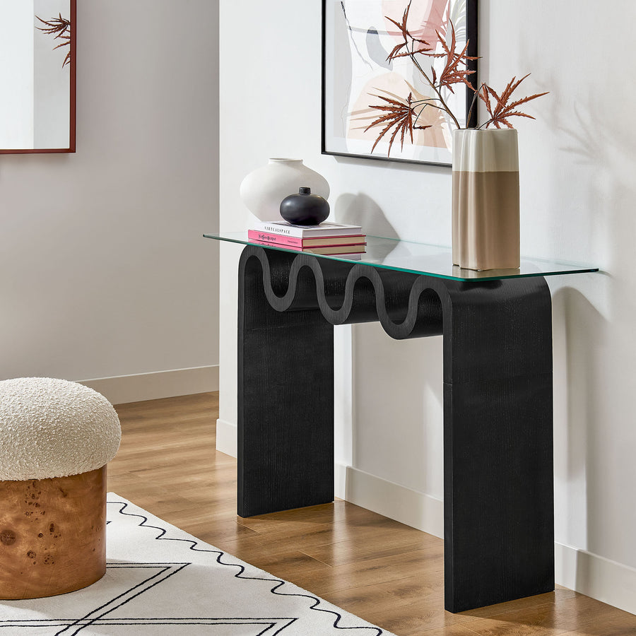 Agave Glass Top 50" Console Table in Black