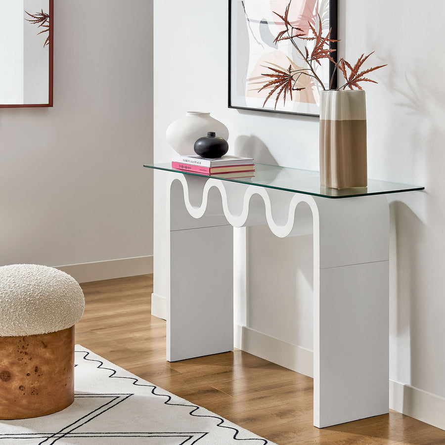 Agave Glass Top 50" Console Table in White