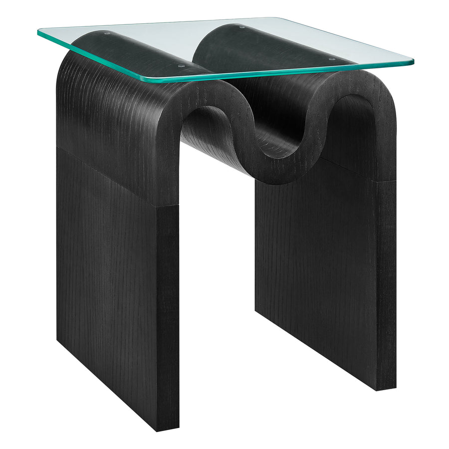 Agave Glass Top Side Table in Black