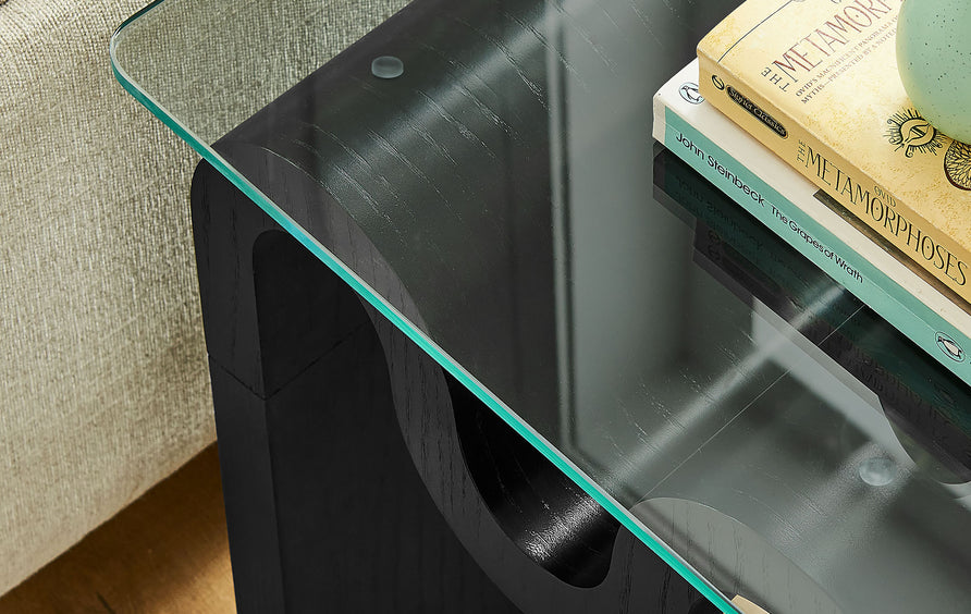 Agave Glass Top Side Table in Black