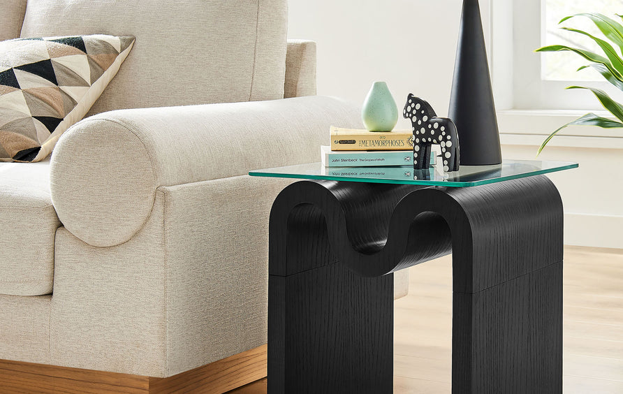 Agave Glass Top Side Table in Black