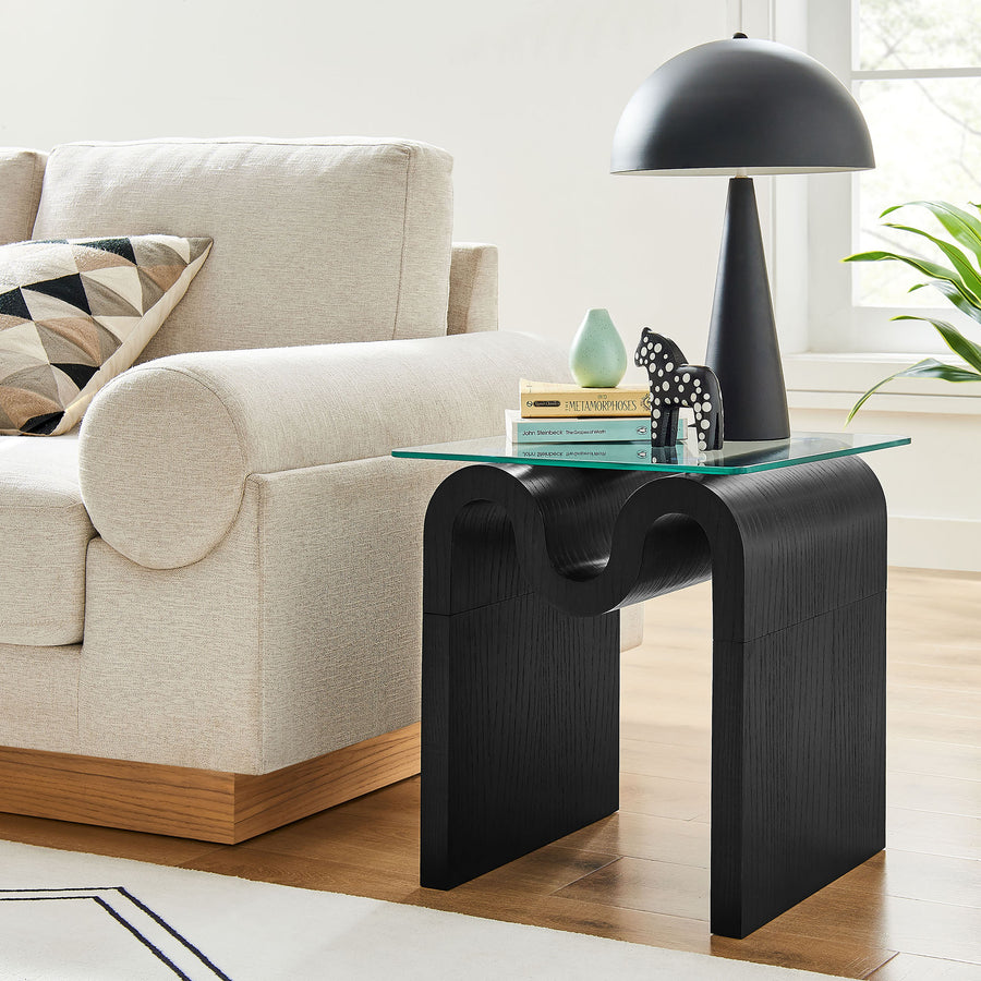 Agave Glass Top Side Table in Black